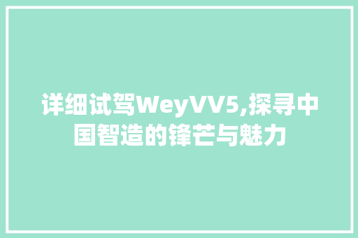 详细试驾WeyVV5,探寻中国智造的锋芒与魅力