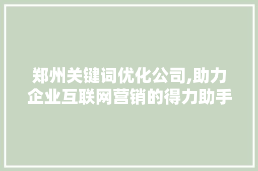 郑州关键词优化公司,助力企业互联网营销的得力助手