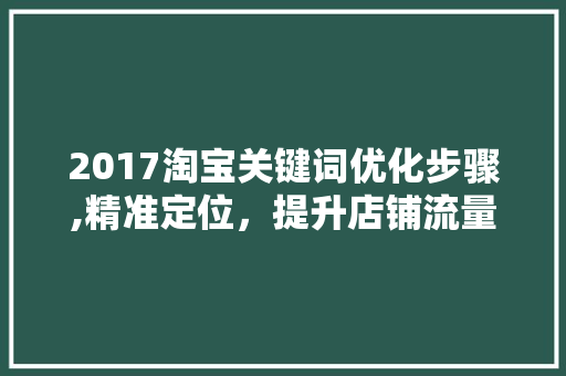 2017淘宝关键词优化步骤,精准定位，提升店铺流量 SEO关键词