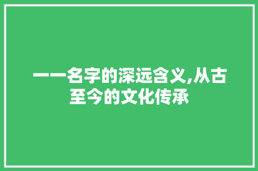 一一名字的深远含义,从古至今的文化传承 搜狗SEO