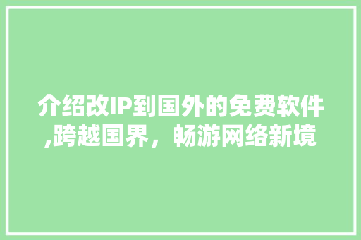 介绍改IP到国外的免费软件,跨越国界，畅游网络新境界 网站建设公司