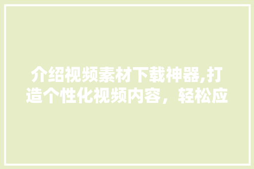 介绍视频素材下载神器,打造个性化视频内容，轻松应对创作难题 网站建设公司