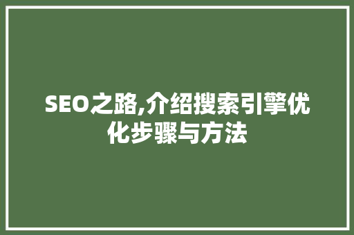 SEO之路,介绍搜索引擎优化步骤与方法 搜狗SEO