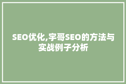 SEO优化,宇哥SEO的方法与实战例子分析