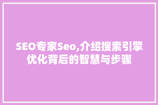 SEO专家Seo,介绍搜索引擎优化背后的智慧与步骤