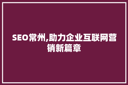 SEO常州,助力企业互联网营销新篇章 网站建设公司
