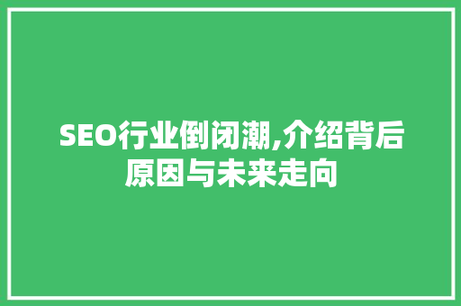 SEO行业倒闭潮,介绍背后原因与未来走向 SEO关键词