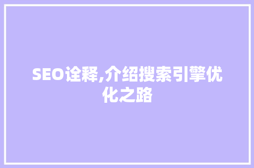 SEO诠释,介绍搜索引擎优化之路 网站建设公司