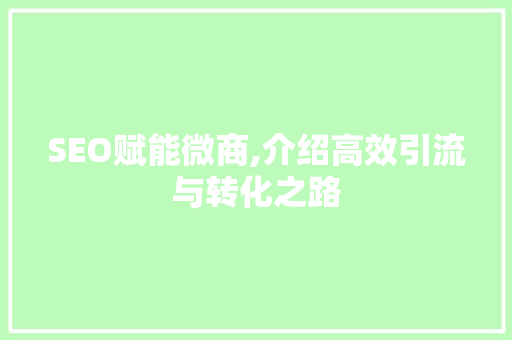 SEO赋能微商,介绍高效引流与转化之路