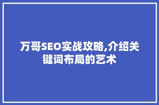 万哥SEO实战攻略,介绍关键词布局的艺术 百度SEO