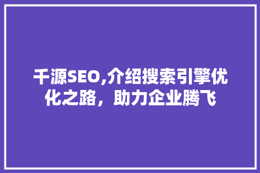 千源SEO,介绍搜索引擎优化之路，助力企业腾飞 网站建设公司