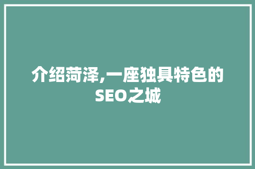 介绍菏泽,一座独具特色的SEO之城 神马SEO