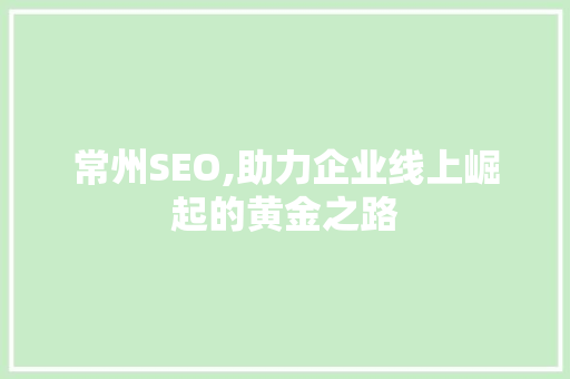常州SEO,助力企业线上崛起的黄金之路