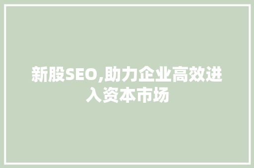 新股SEO,助力企业高效进入资本市场