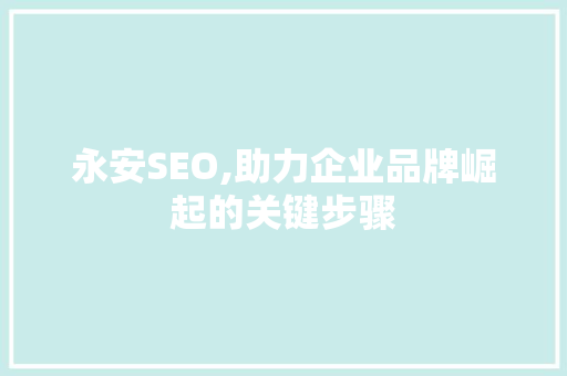 永安SEO,助力企业品牌崛起的关键步骤 网站建设公司