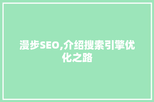 漫步SEO,介绍搜索引擎优化之路 百度SEO