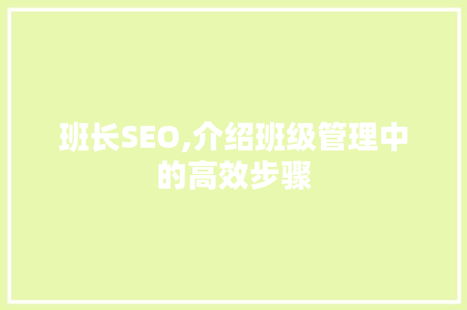 班长SEO,介绍班级管理中的高效步骤