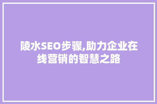 陵水SEO步骤,助力企业在线营销的智慧之路 网站建设公司