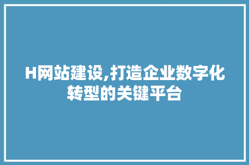 H网站建设,打造企业数字化转型的关键平台