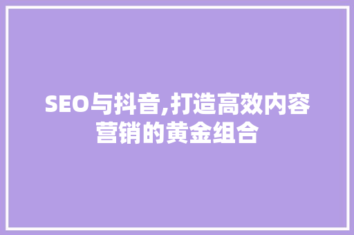 SEO与抖音,打造高效内容营销的黄金组合 网站建设公司