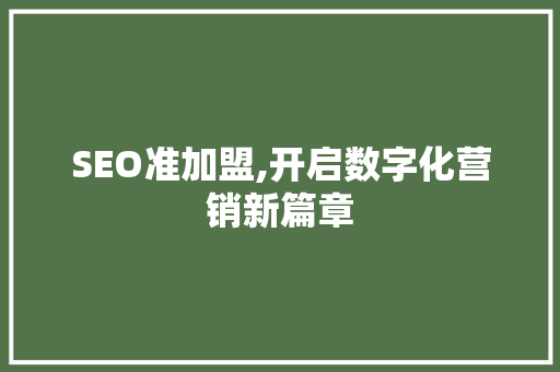 SEO准加盟,开启数字化营销新篇章 百度SEO
