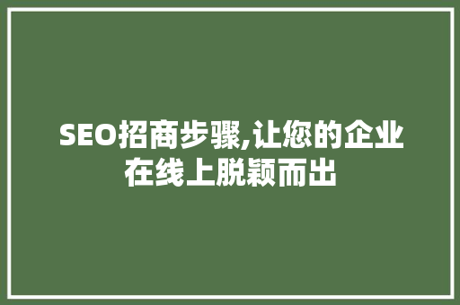 SEO招商步骤,让您的企业在线上脱颖而出 搜狗SEO