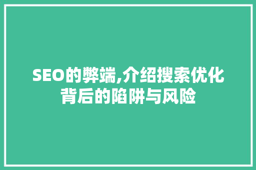 SEO的弊端,介绍搜索优化背后的陷阱与风险 神马SEO