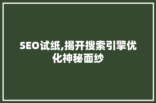 SEO试纸,揭开搜索引擎优化神秘面纱