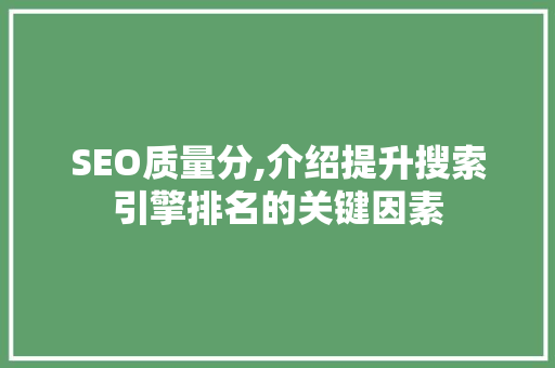SEO质量分,介绍提升搜索引擎排名的关键因素 网站建设公司