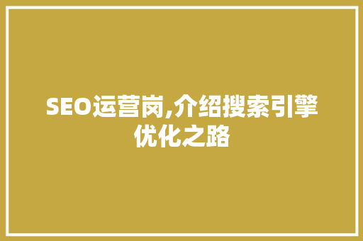 SEO运营岗,介绍搜索引擎优化之路 神马SEO