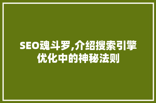 SEO魂斗罗,介绍搜索引擎优化中的神秘法则