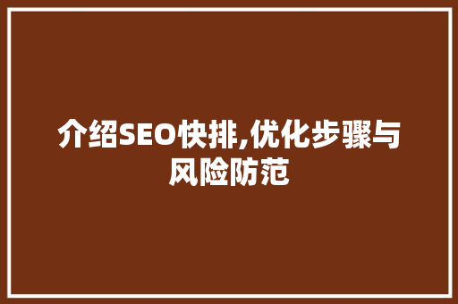 介绍SEO快排,优化步骤与风险防范 百度SEO