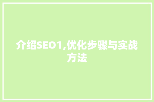 介绍SEO1,优化步骤与实战方法 神马SEO