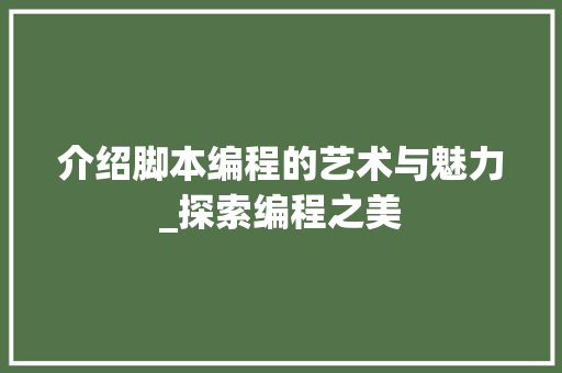介绍脚本编程的艺术与魅力_探索编程之美 必应SEO