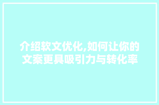 介绍软文优化,如何让你的文案更具吸引力与转化率 SEO关键词