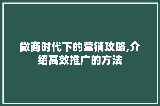 微商时代下的营销攻略,介绍高效推广的方法