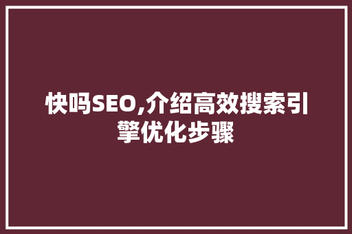 快吗SEO,介绍高效搜索引擎优化步骤