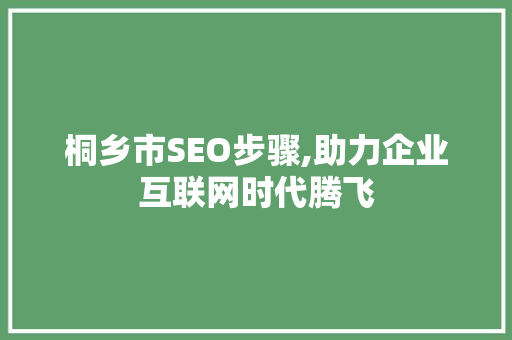 桐乡市SEO步骤,助力企业互联网时代腾飞 百度SEO