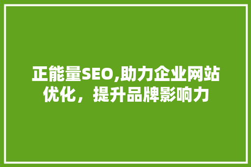正能量SEO,助力企业网站优化，提升品牌影响力 百度SEO