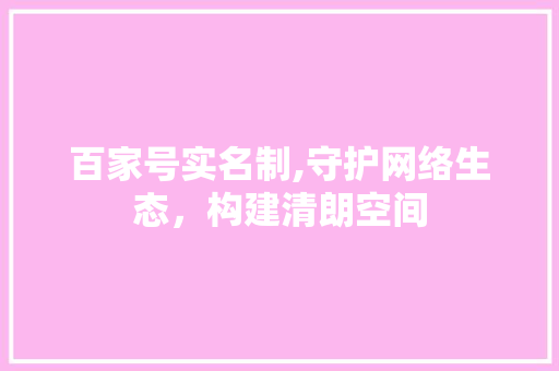 百家号实名制,守护网络生态，构建清朗空间