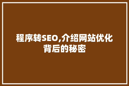 程序转SEO,介绍网站优化背后的秘密 神马SEO