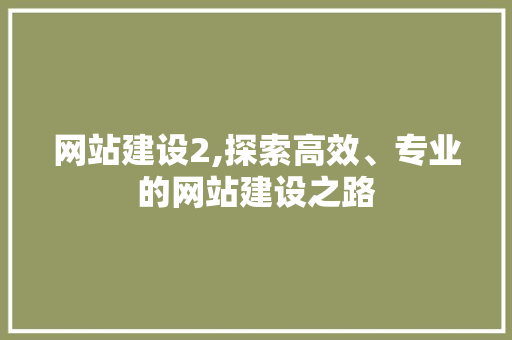 网站建设2,探索高效、专业的网站建设之路 搜狗SEO