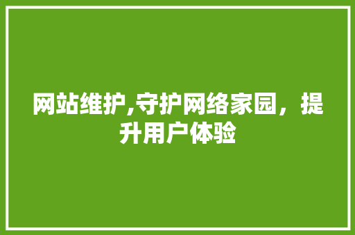 网站维护,守护网络家园，提升用户体验 SEO关键词