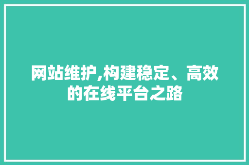 网站维护,构建稳定、高效的在线平台之路 SEO关键词