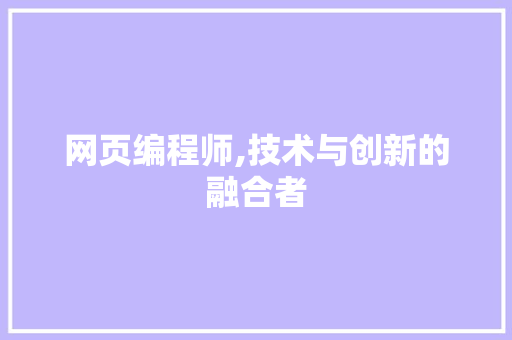 网页编程师,技术与创新的融合者 神马SEO
