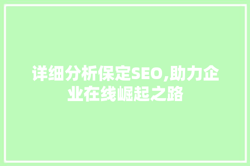 详细分析保定SEO,助力企业在线崛起之路 百度SEO