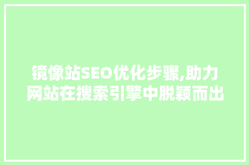 镜像站SEO优化步骤,助力网站在搜索引擎中脱颖而出 网站建设公司