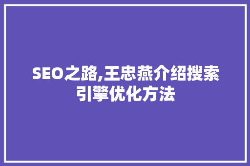 SEO之路,王忠燕介绍搜索引擎优化方法 神马SEO
