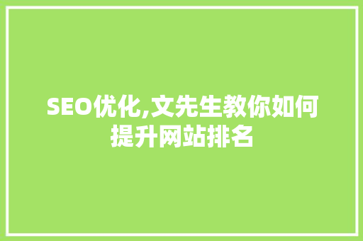 SEO优化,文先生教你如何提升网站排名 搜狗SEO