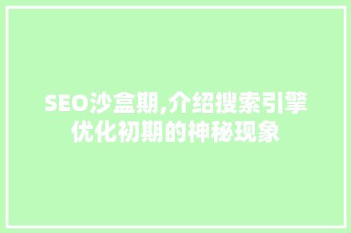 SEO沙盒期,介绍搜索引擎优化初期的神秘现象 SEO关键词